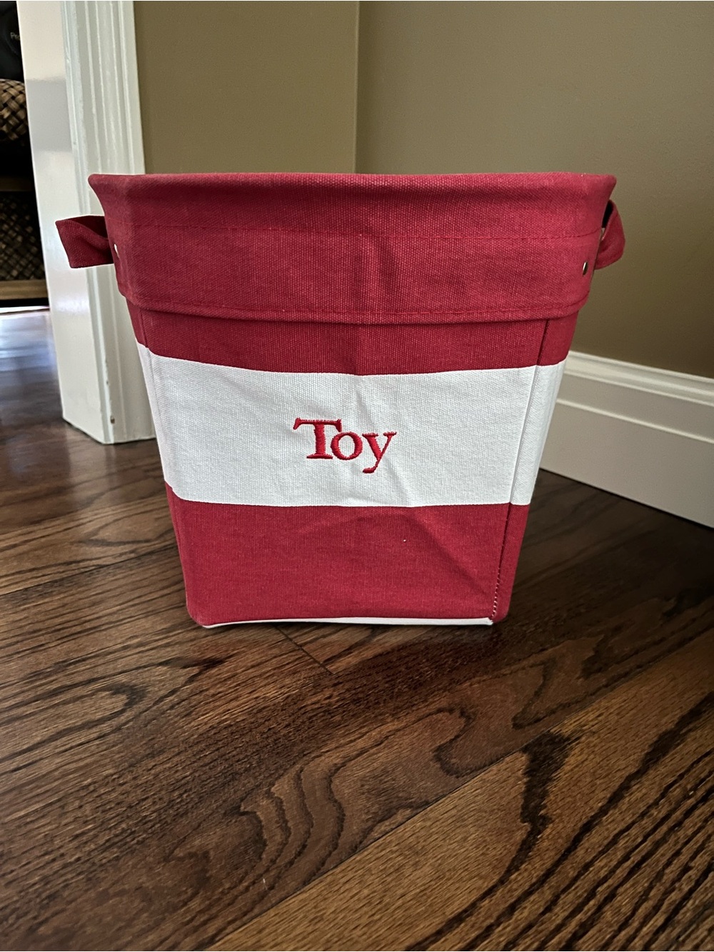 Pottery Barn Kids Striped Red & White Toy Storage Bin